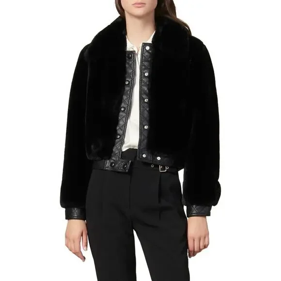 Sandro Fauny Faux Leather Leather Jacket Black - Picture 2 of 12